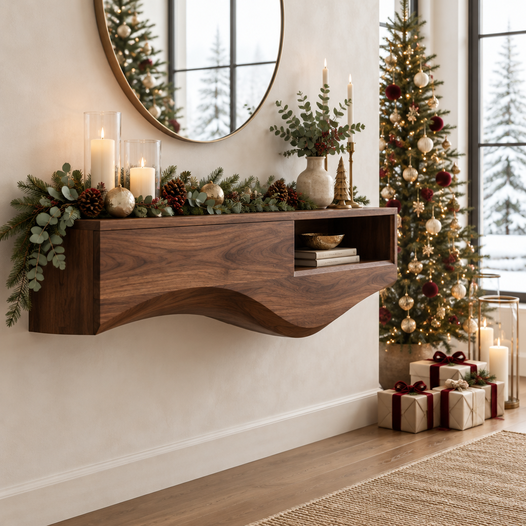 Atelier Floating Wave Console in a Christmas home