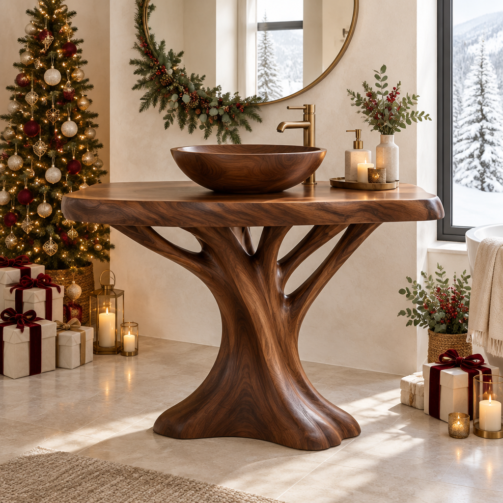 Atelier Tree-Leg Vanity in a Christmas home
