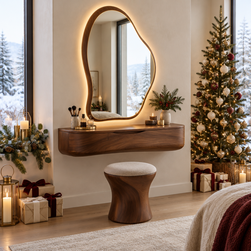 Atelier Floating Makeup Vanity with LED Mirror in a Christmas home