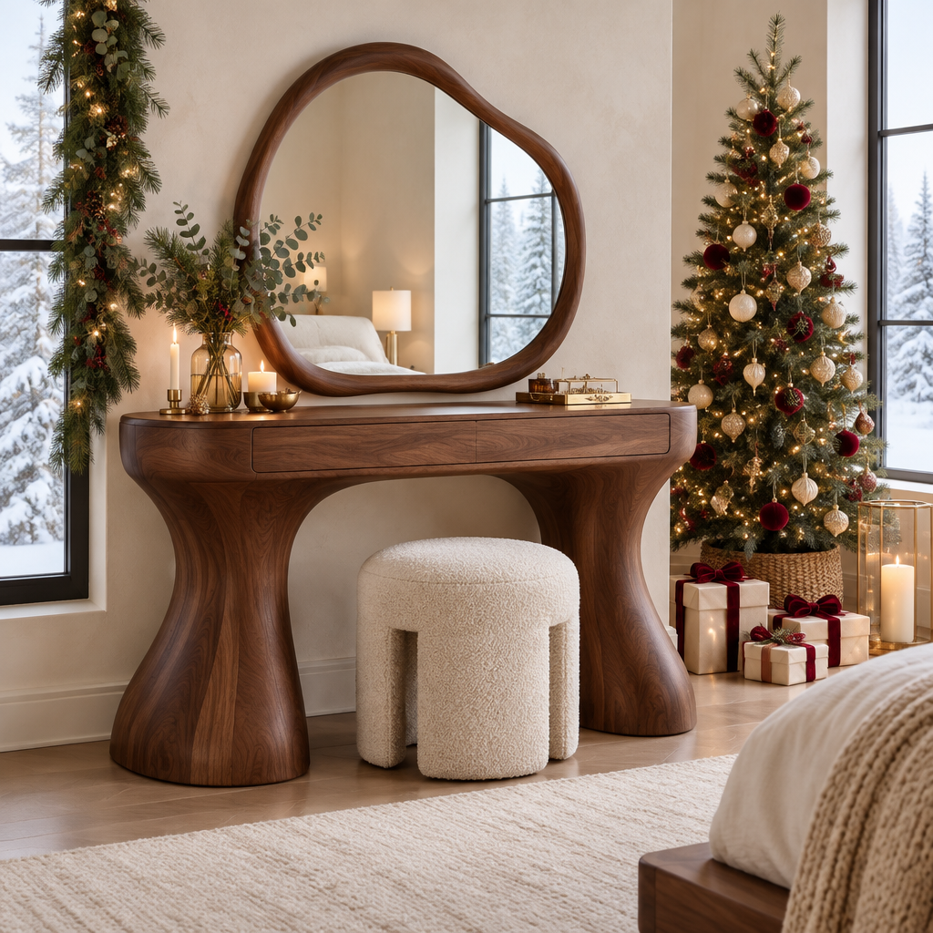 Atelier Organic Dressing Table with Mirror in a Christmas home