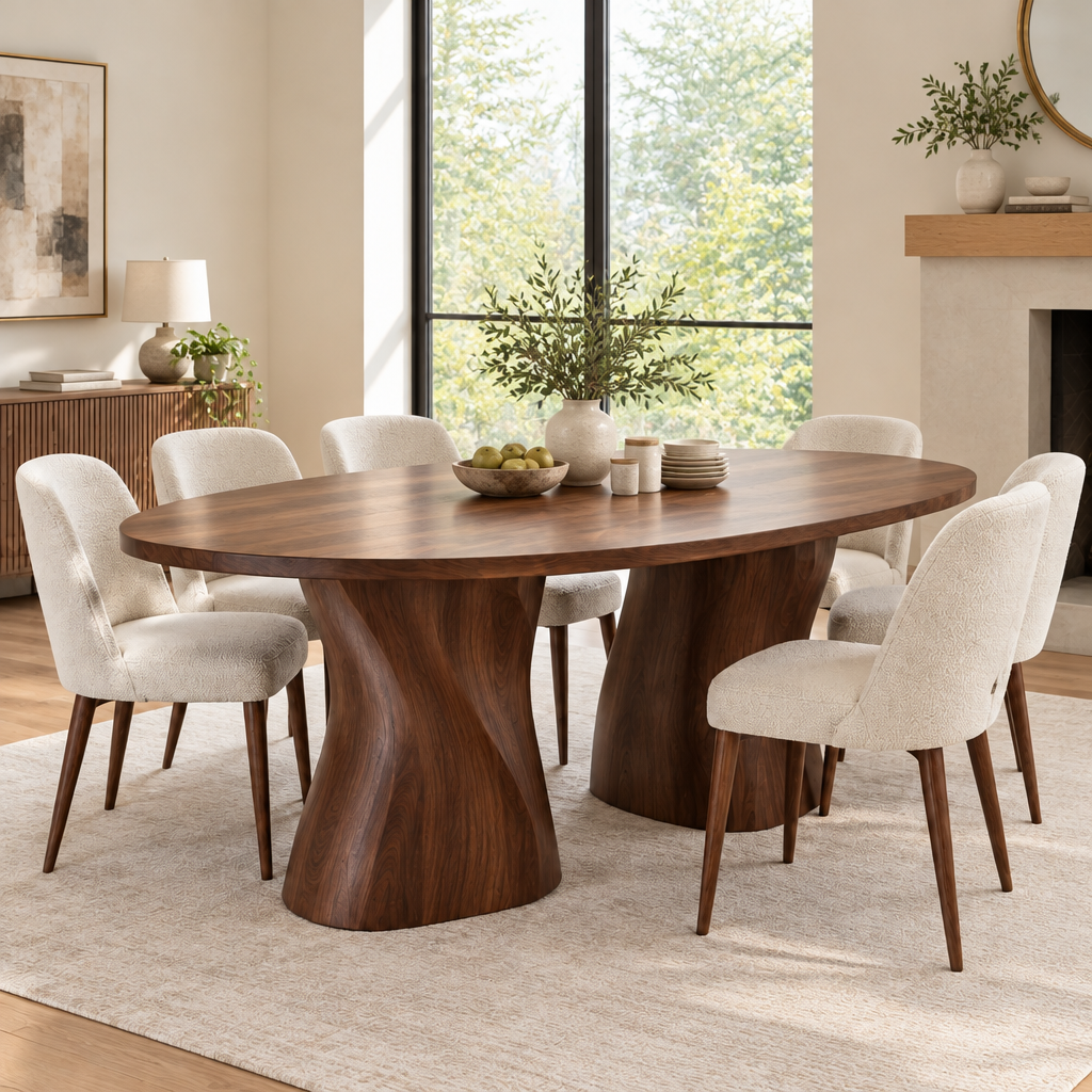 Atelier Twin-Wave Pedestal Dining Table in a living space