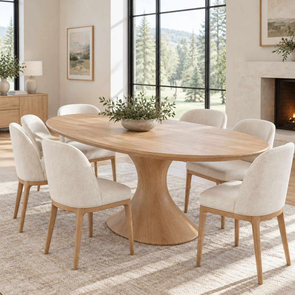 Atelier Oval Sculpted Dining Table in Natural Oak finish