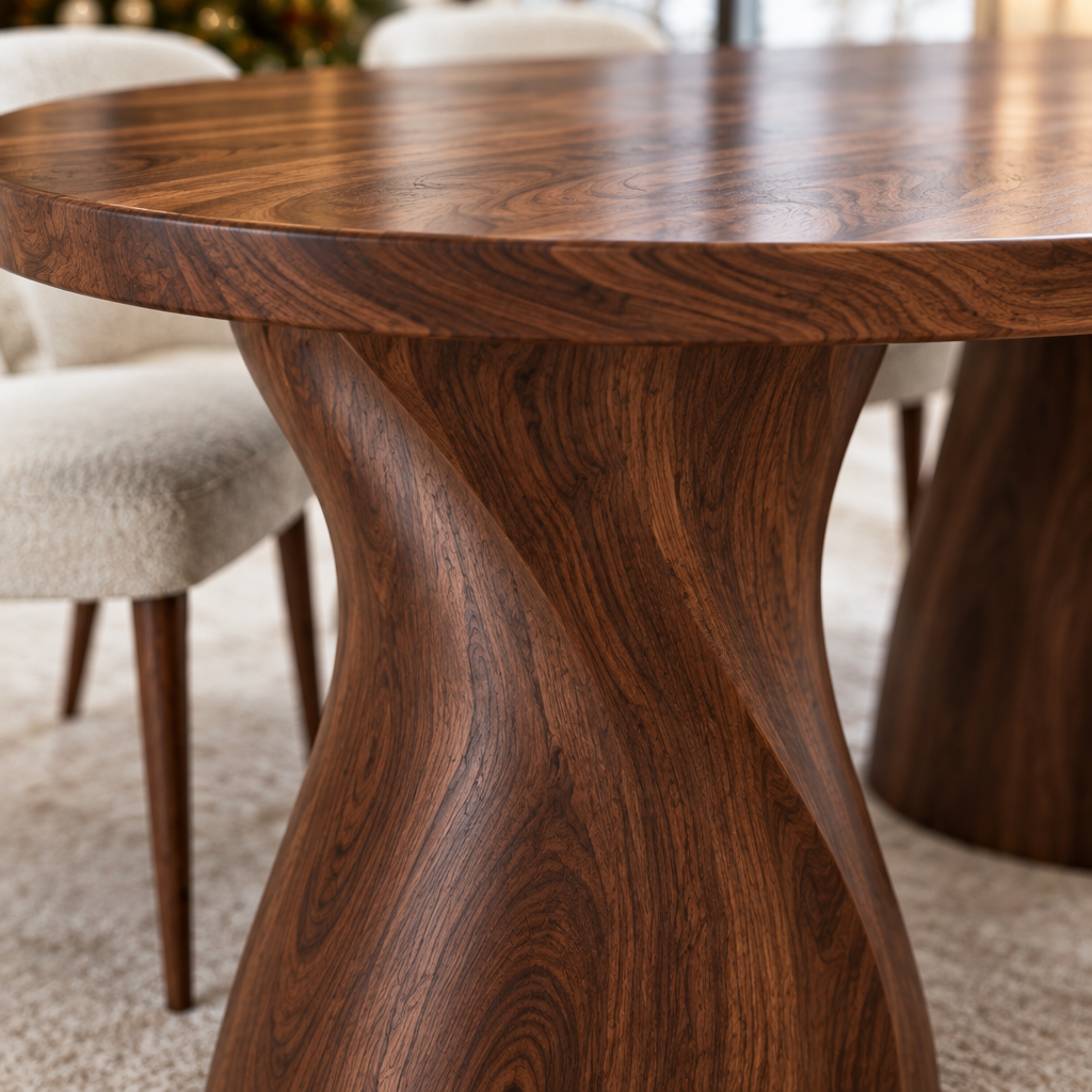 Atelier Twin-Wave Pedestal Dining Table wood grain close-up