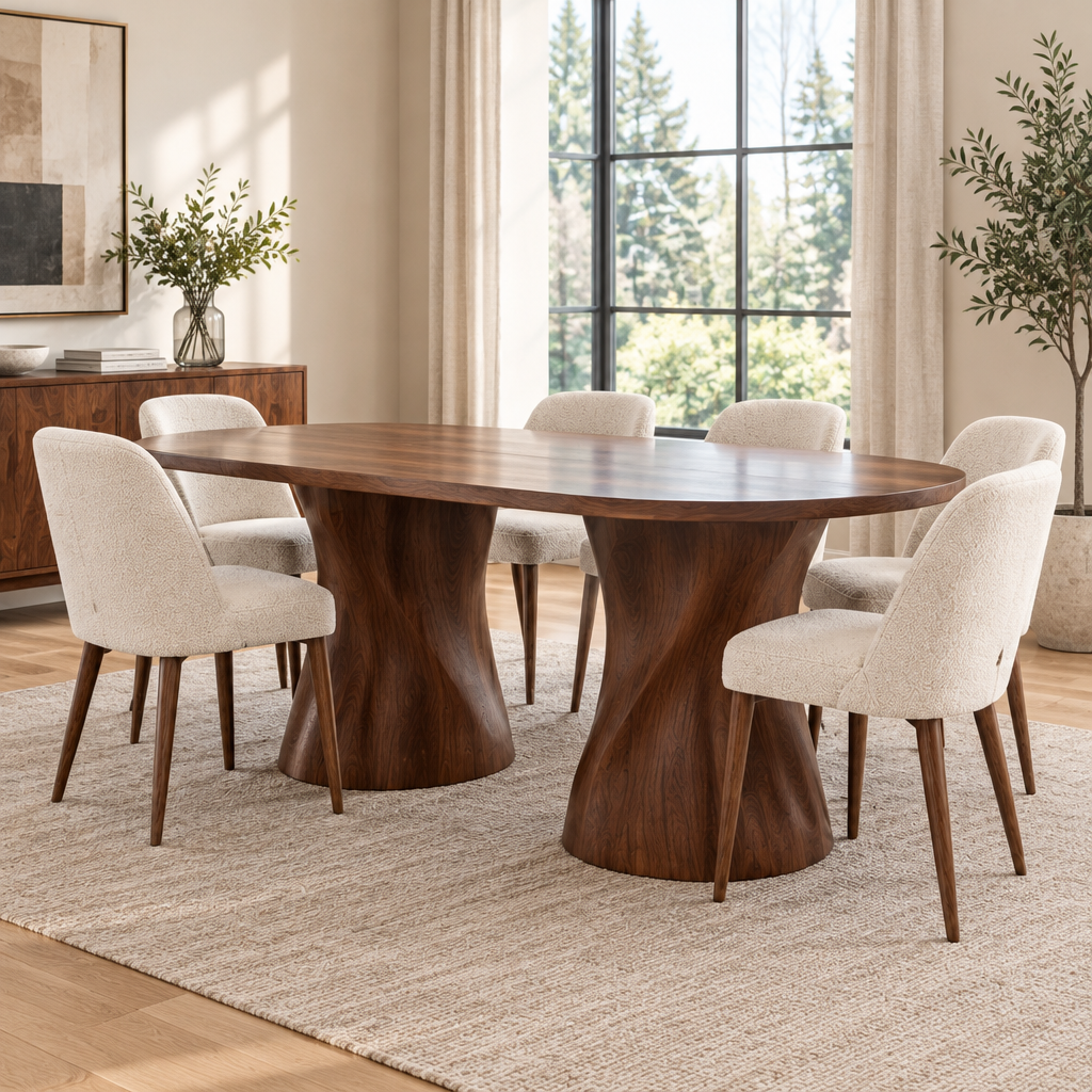 Atelier Twin-Wave Pedestal Dining Table side view