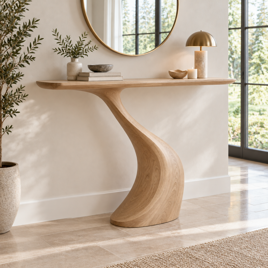 Atelier S-Curve Entry Console in Natural Oak finish