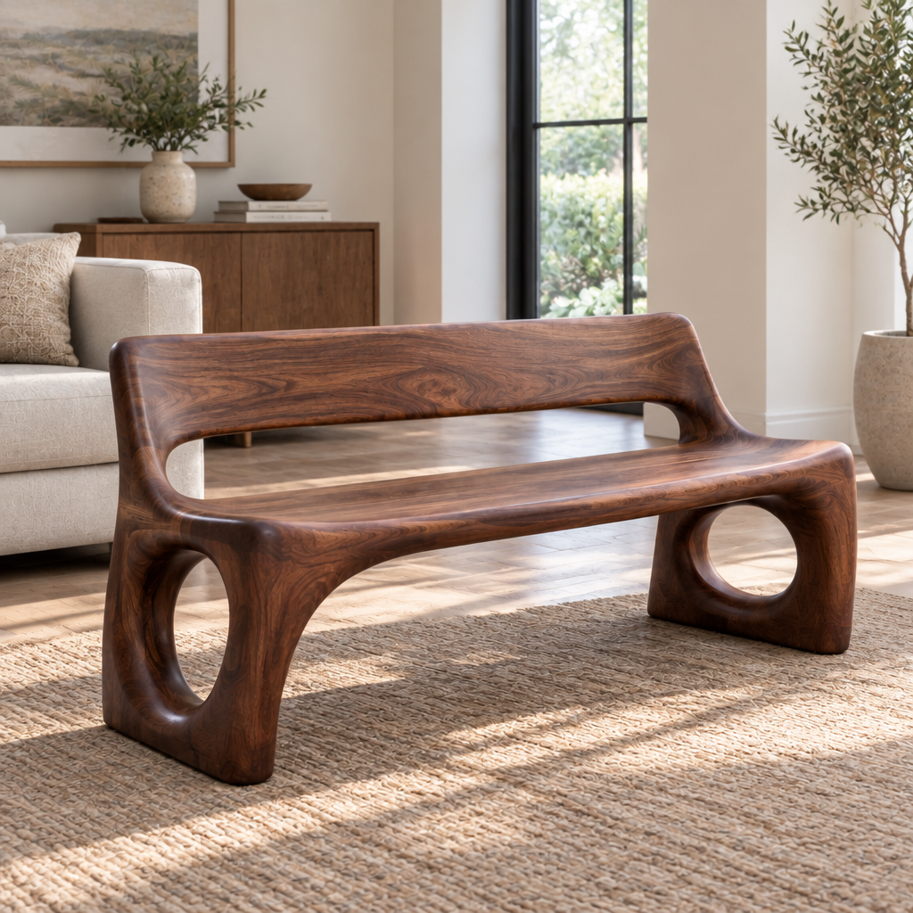 Atelier Sculpted Garden Bench in a living space