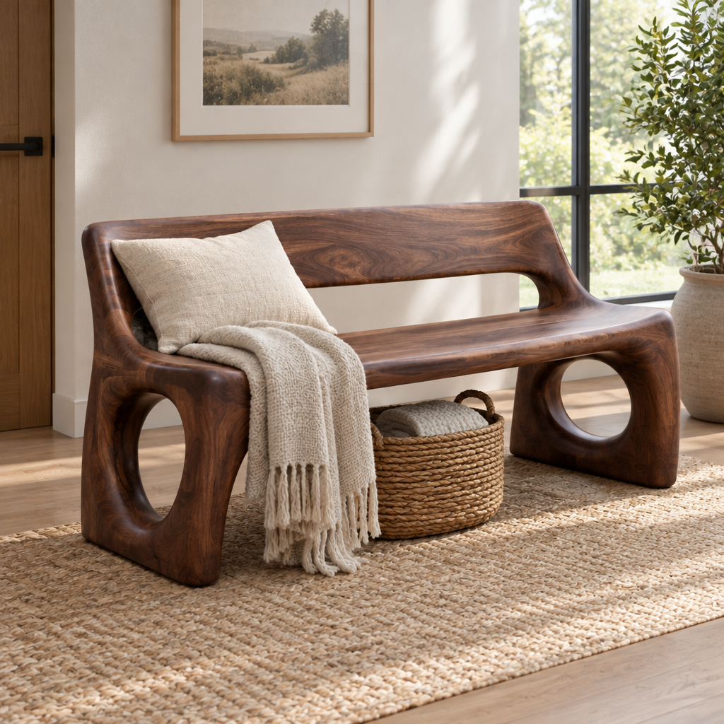 Atelier Sculpted Garden Bench in use