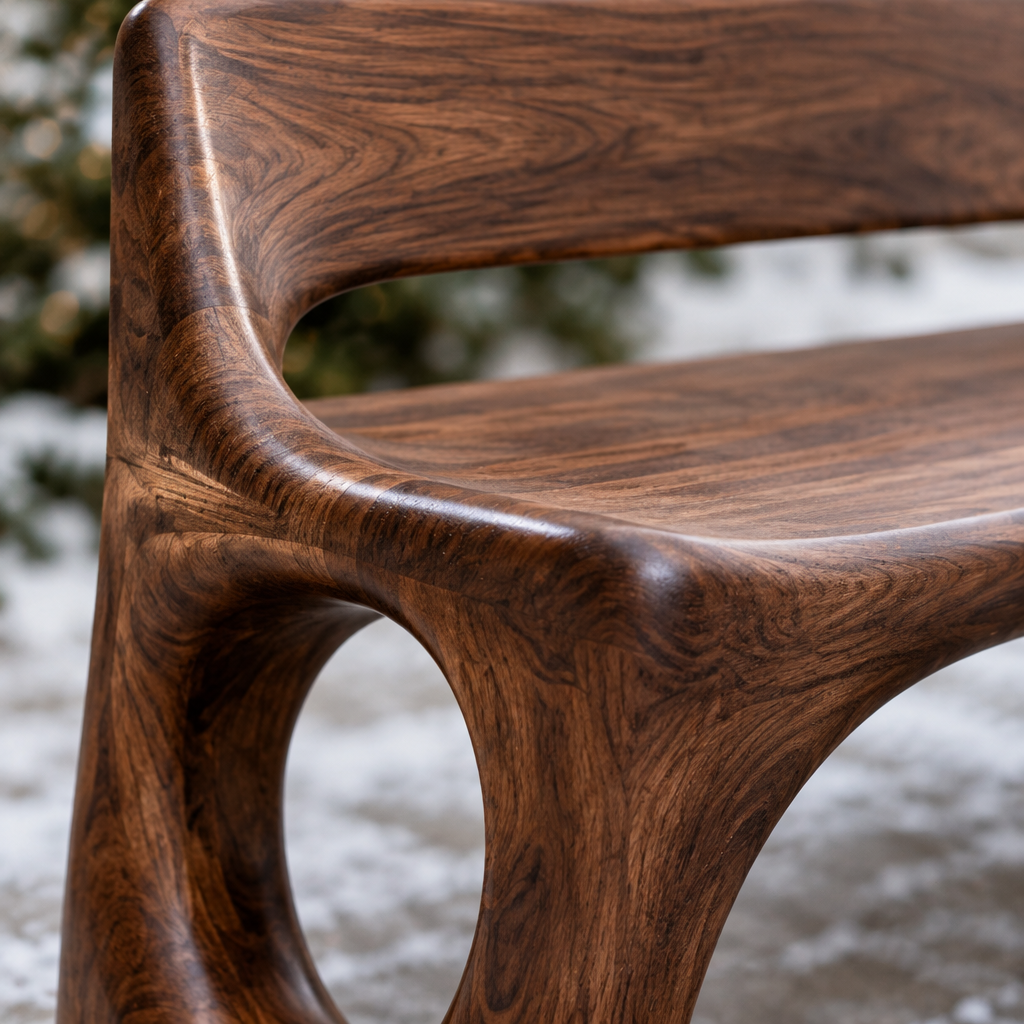 Atelier Sculpted Garden Bench wood grain close-up