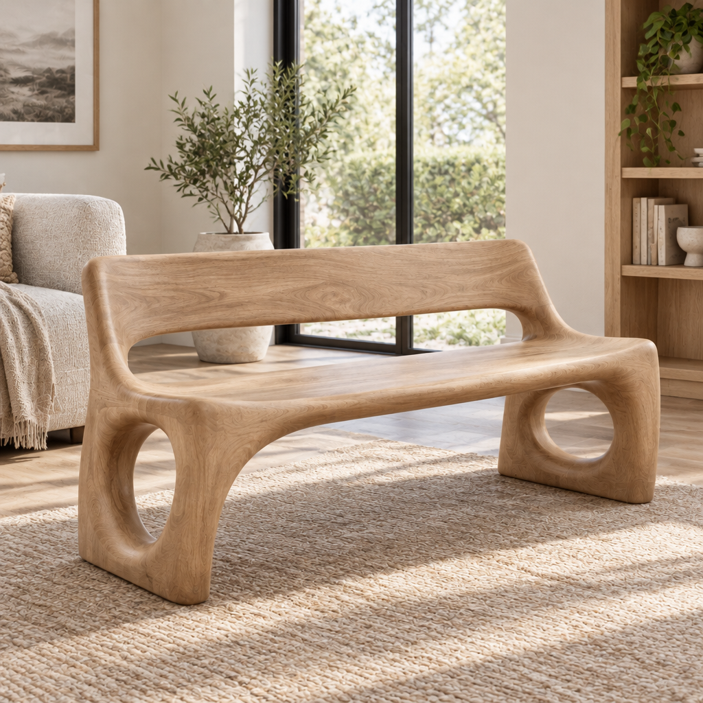 Atelier Sculpted Garden Bench in Natural Oak finish