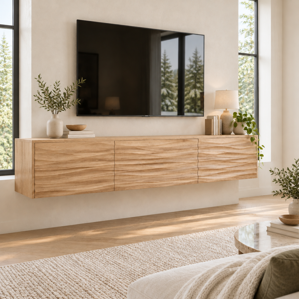 Atelier Floating Wave TV Console in Natural Oak finish