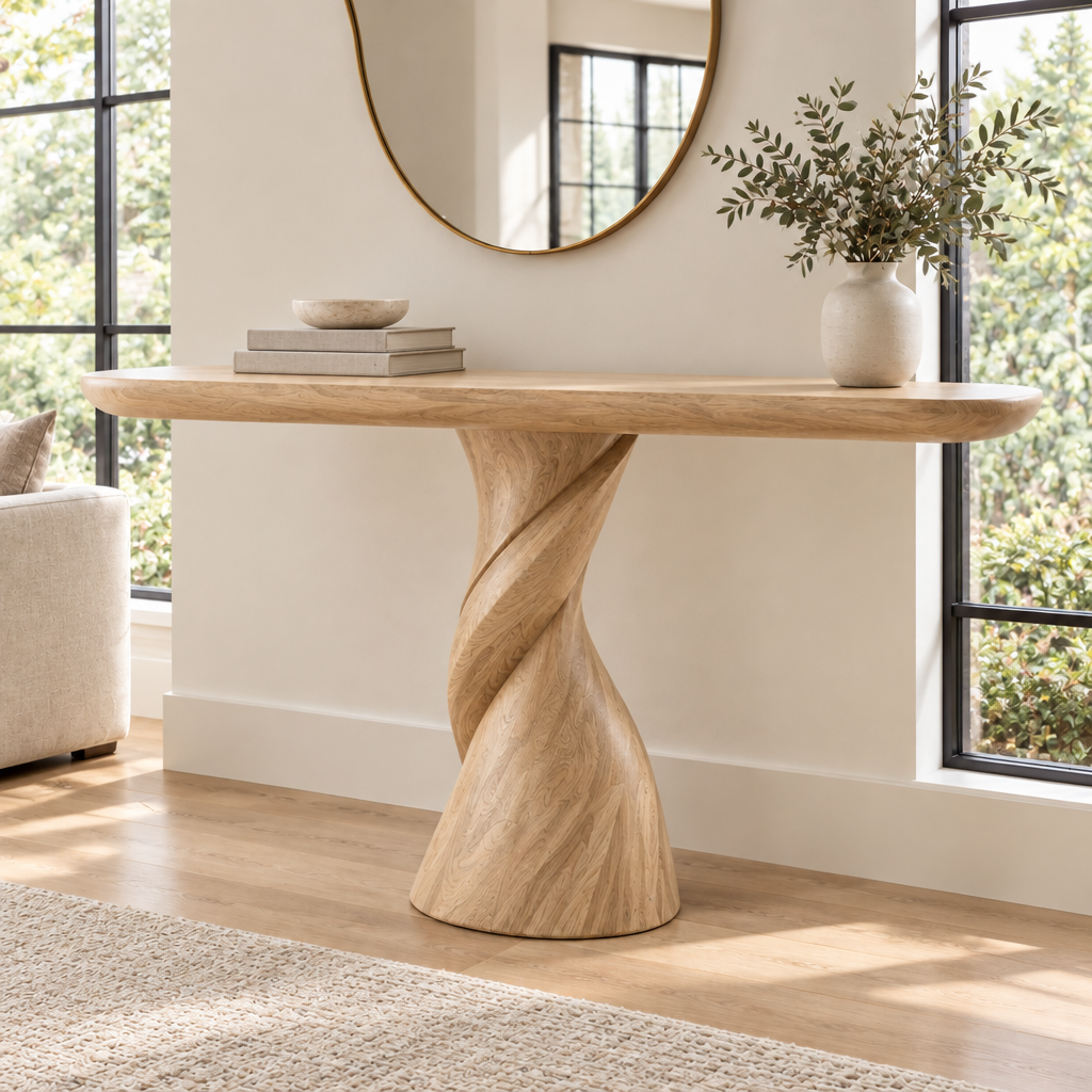 Atelier Twisted Column Console in Natural Oak finish