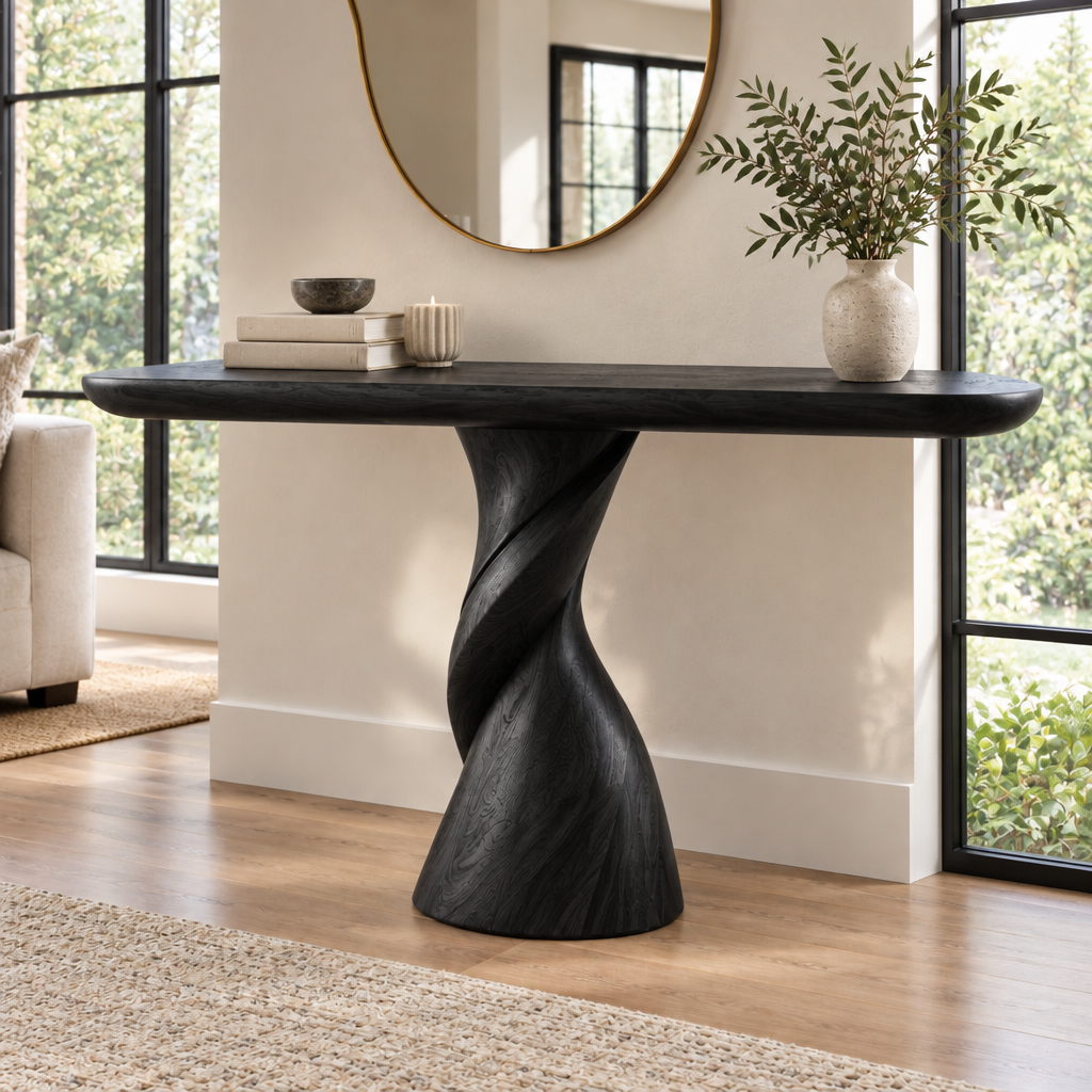 Atelier Twisted Column Console in Ebonized Black finish