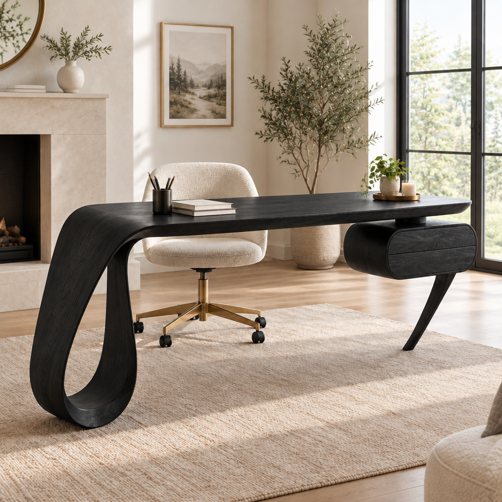 Atelier Ribbon Writing Desk in Ebonized Black finish