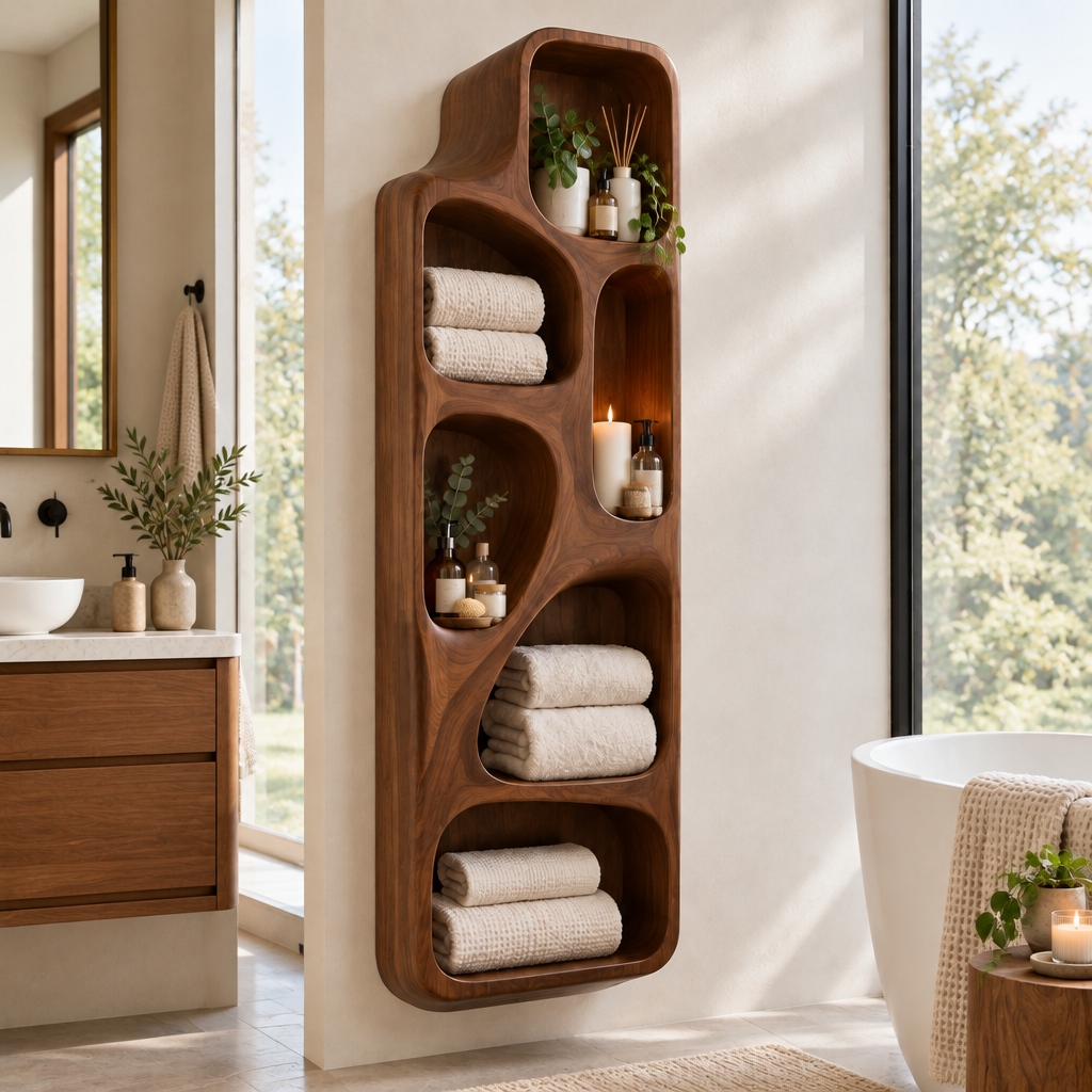 Atelier Sculpted Spa Wall Shelf in use