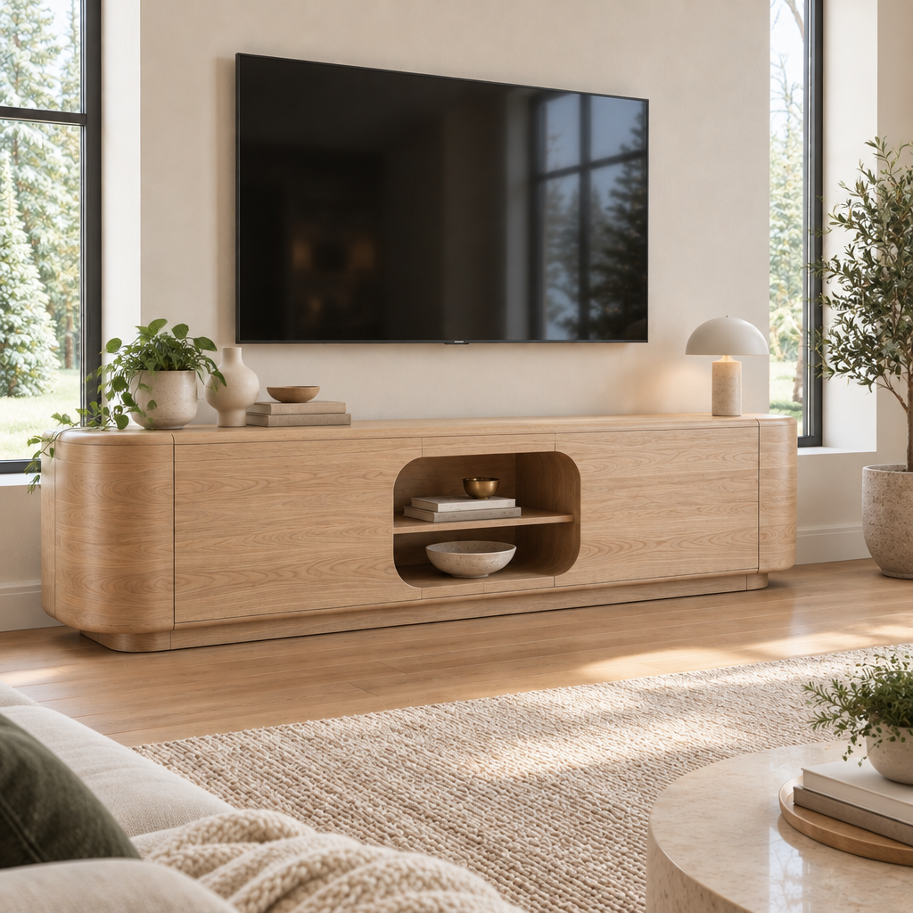 Atelier Organic Low TV Console in Natural Oak finish