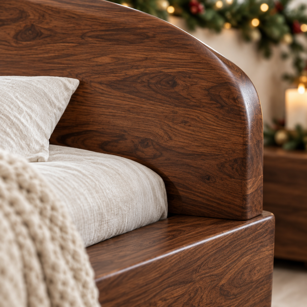 Atelier Wave Headboard Platform Bed wood grain close-up