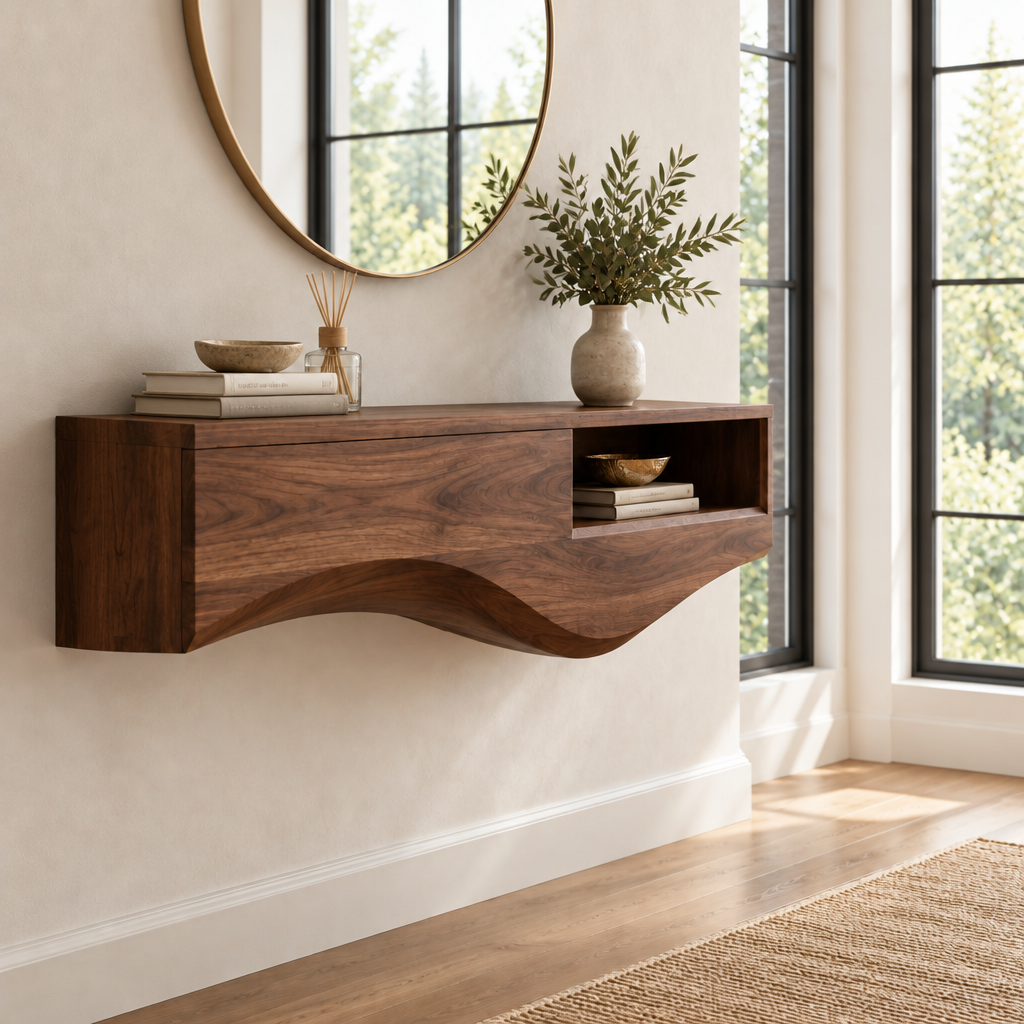 Atelier Floating Wave Console in a living space