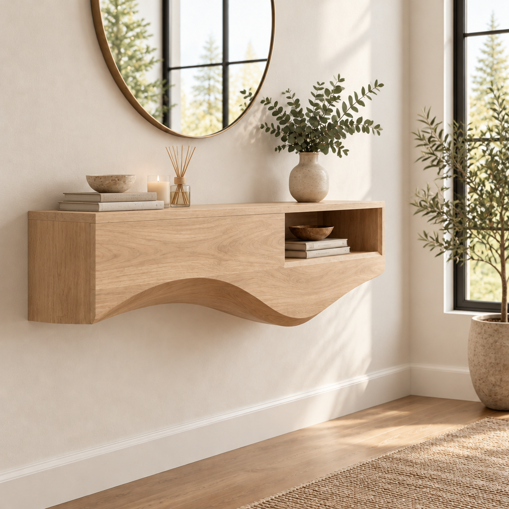 Atelier Floating Wave Console in Natural Oak finish