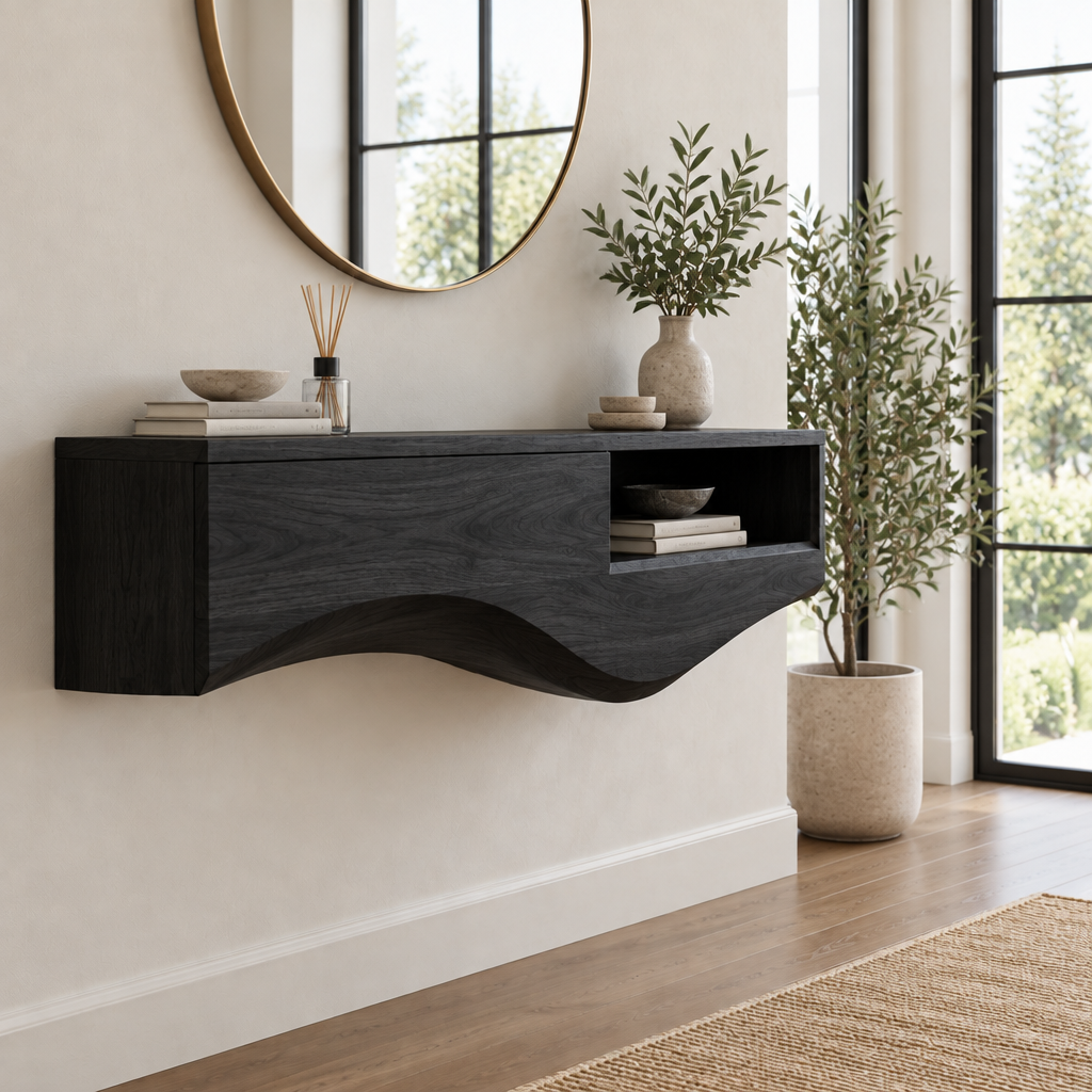Atelier Floating Wave Console in Ebonized Black finish