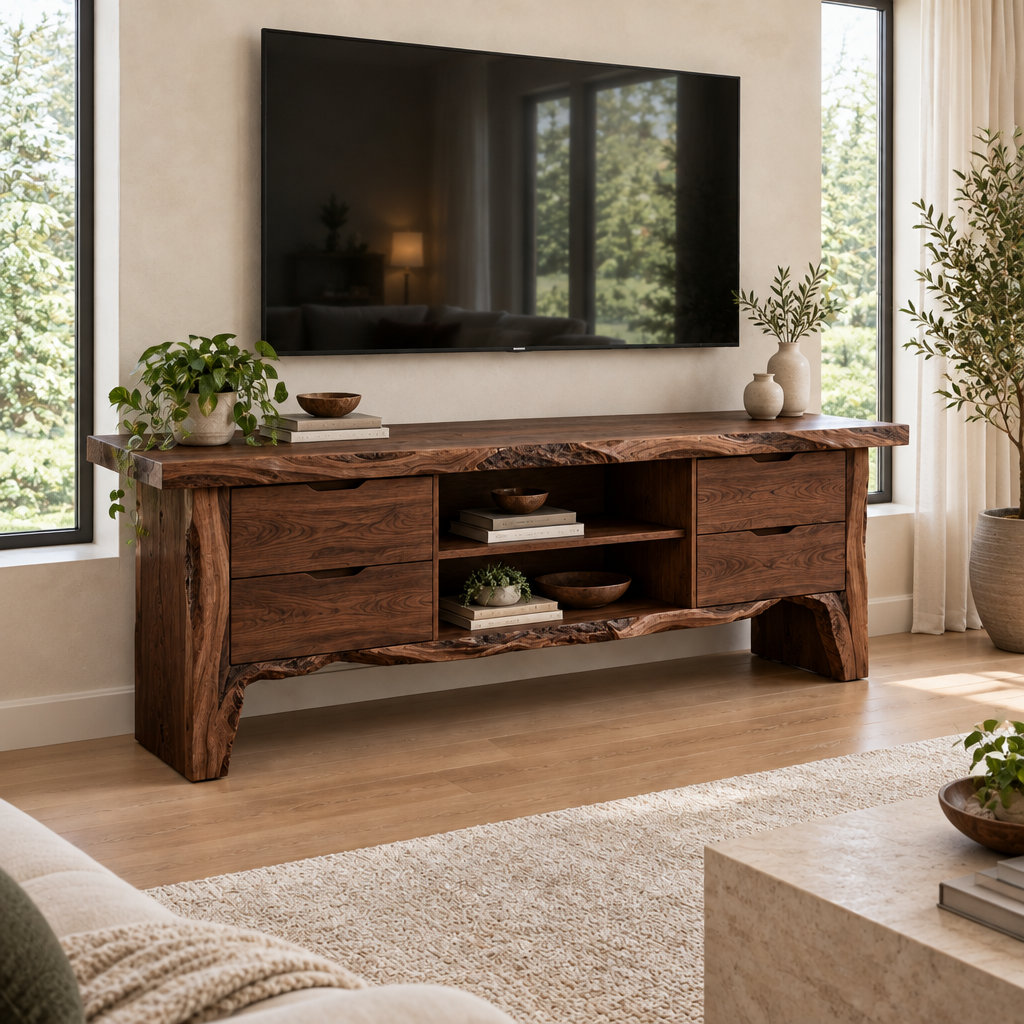 Riverbend Live-Edge TV Console in Dark Walnut Stain finish