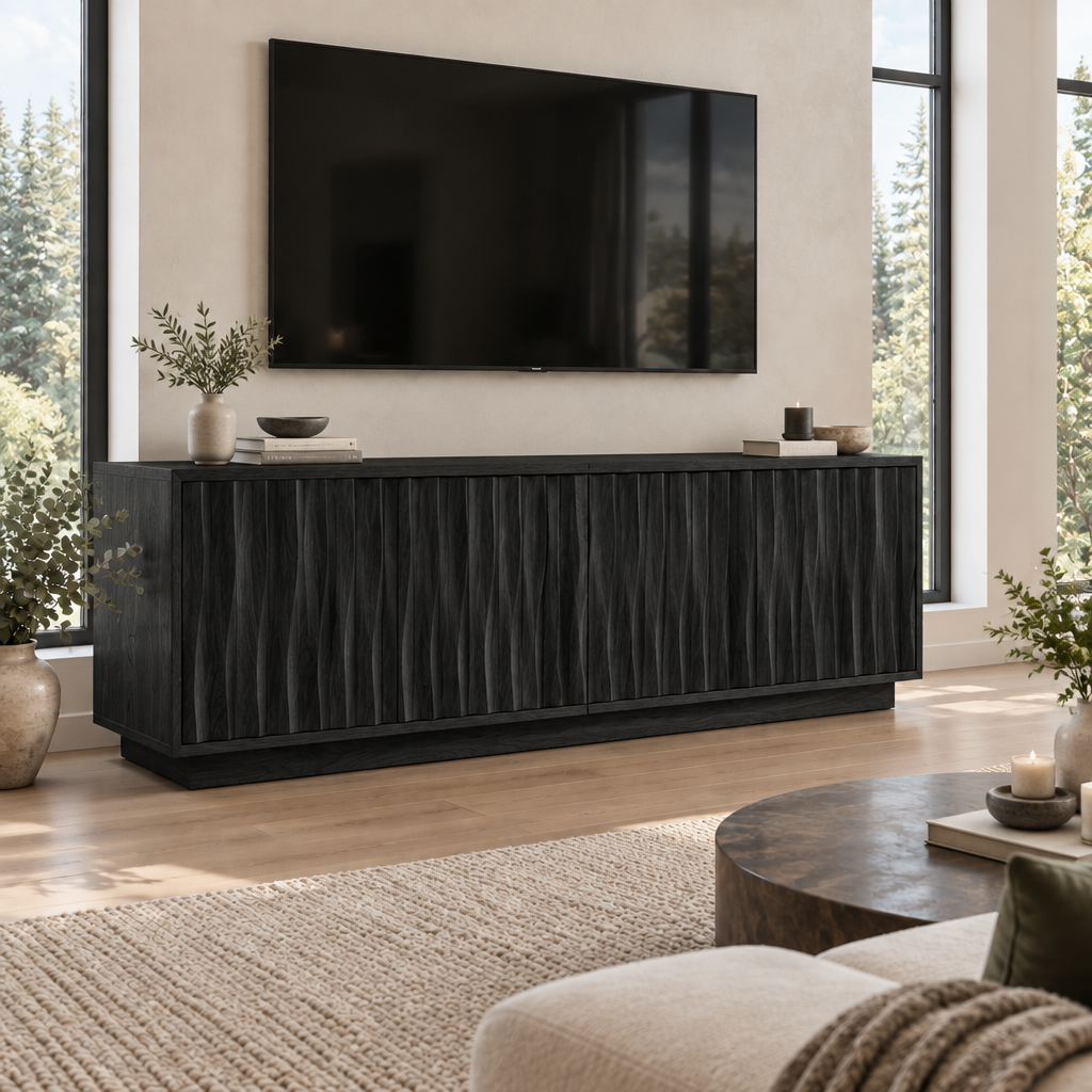 Atelier Ripple Door TV Cabinet in Ebonized Black finish