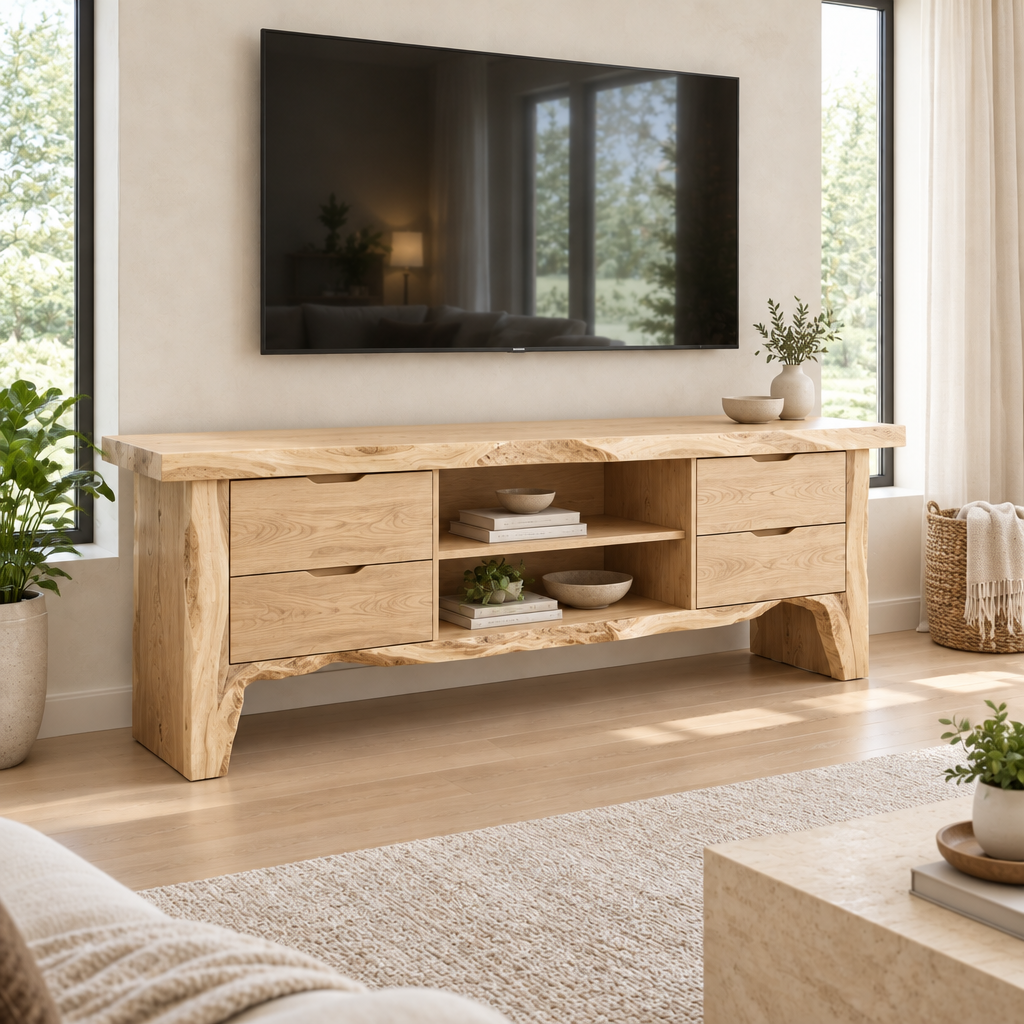 Riverbend Live-Edge TV Console in Light Natural finish
