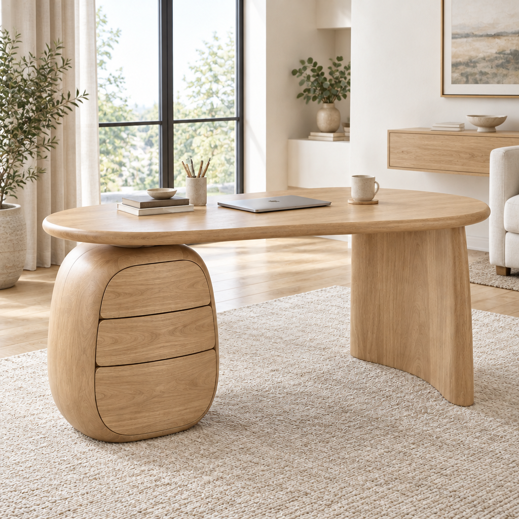 Atelier Pebble Pedestal Desk in Natural Oak finish