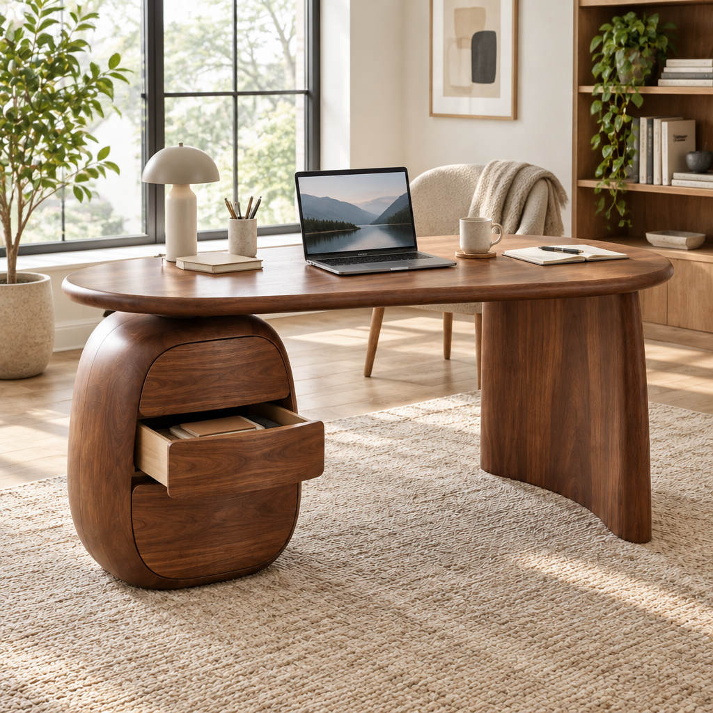 Atelier Pebble Pedestal Desk in use