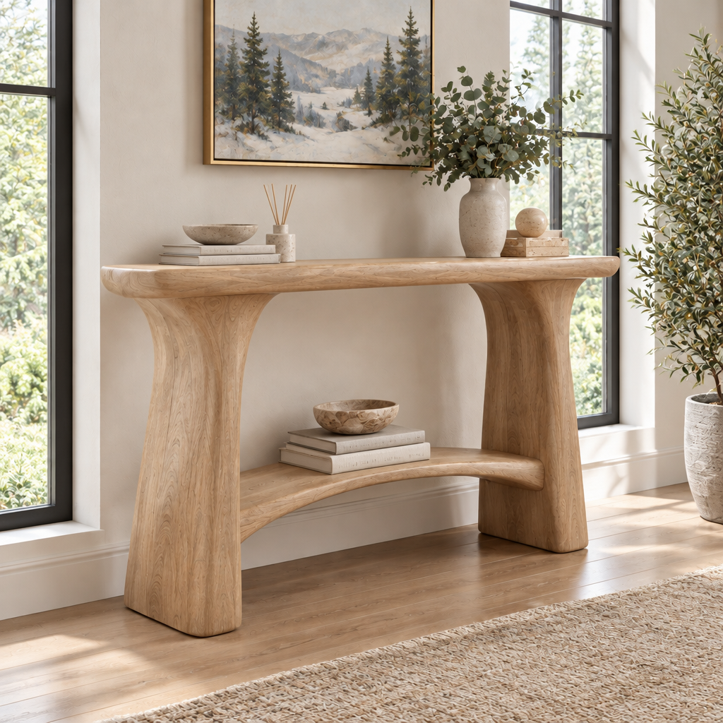 Atelier Arch Console with Shelf in Natural Oak finish