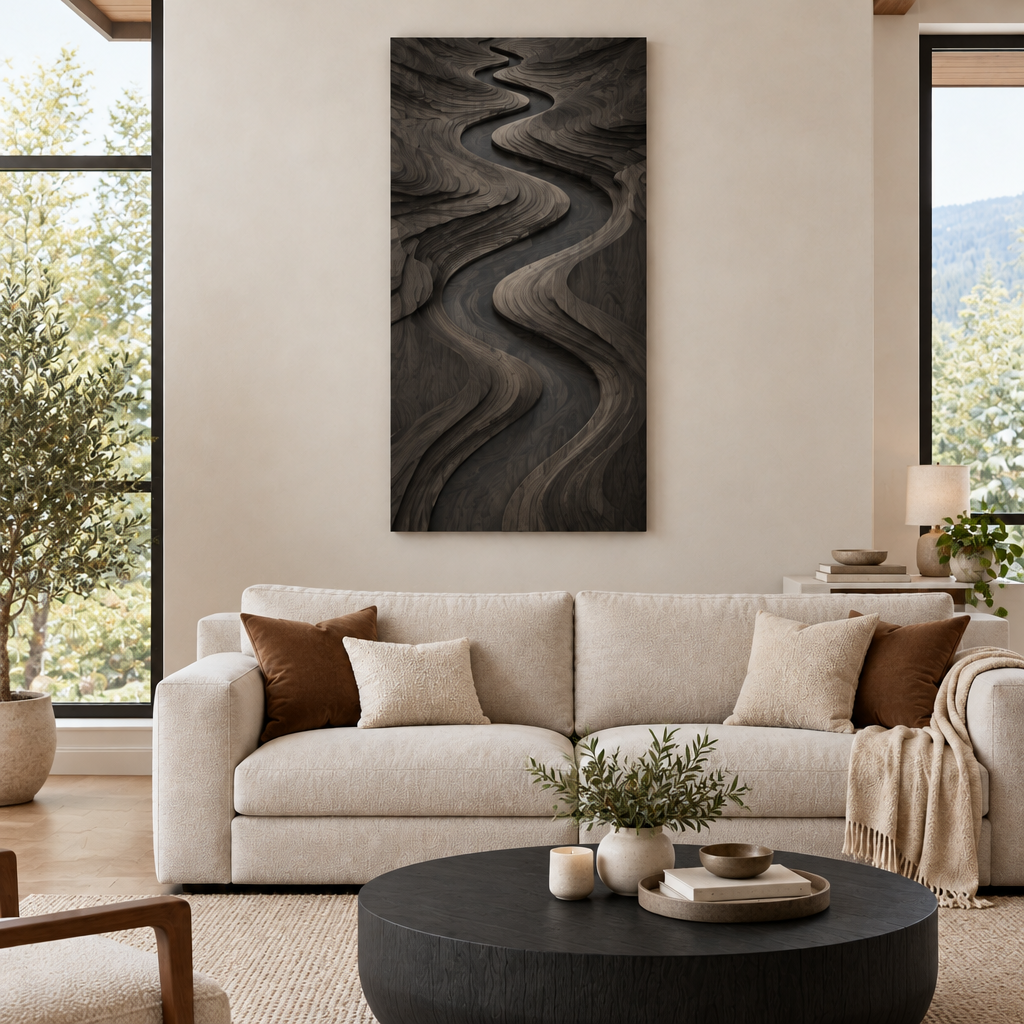 Atelier River Flow Wall Sculpture in Ebonized Black finish