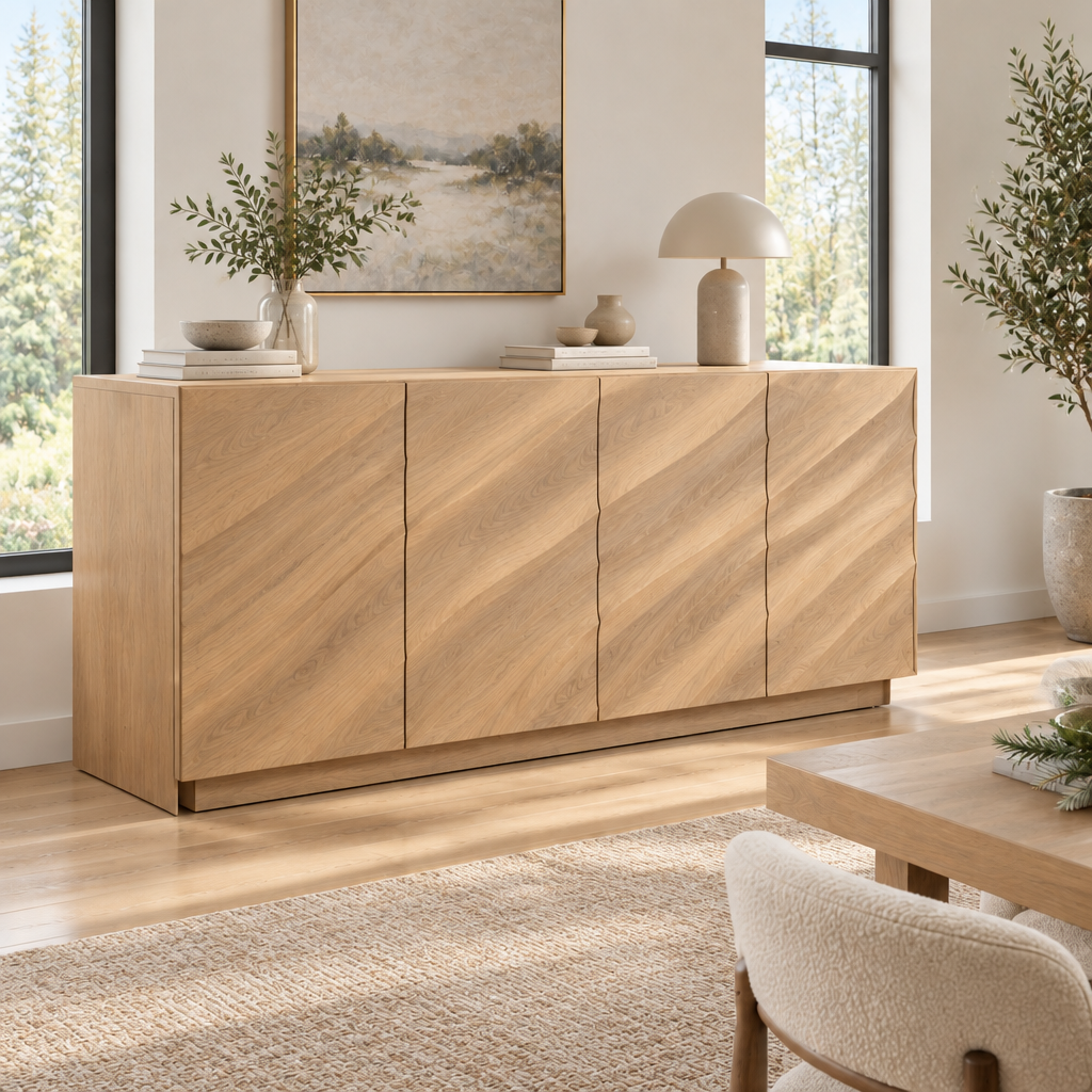 Atelier Wave Carved Sideboard in Natural Oak finish