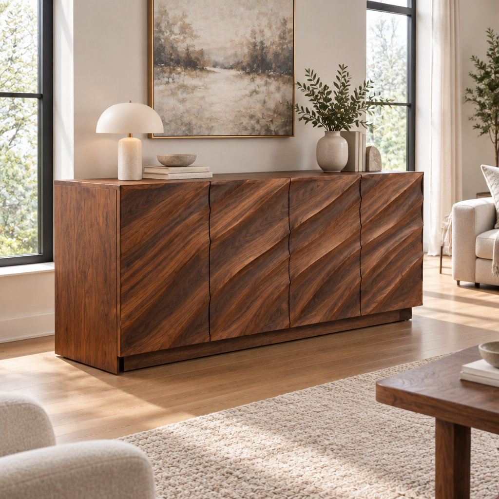 Atelier Wave Carved Sideboard side view