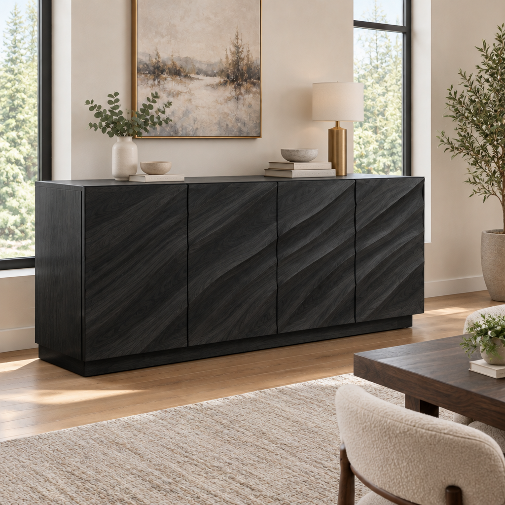 Atelier Wave Carved Sideboard in Ebonized Black finish
