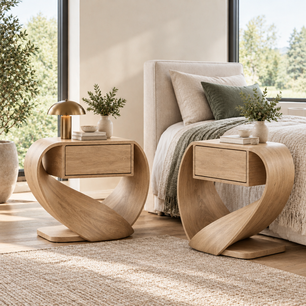 Atelier Ribbon Nightstands, Set of 2 in Natural Oak finish