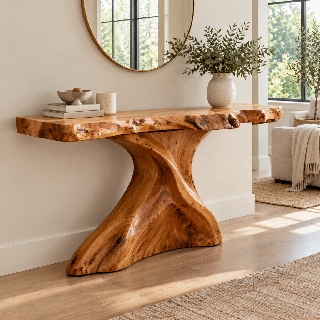 Riverbend Live-Edge Sculpted Console in a living space