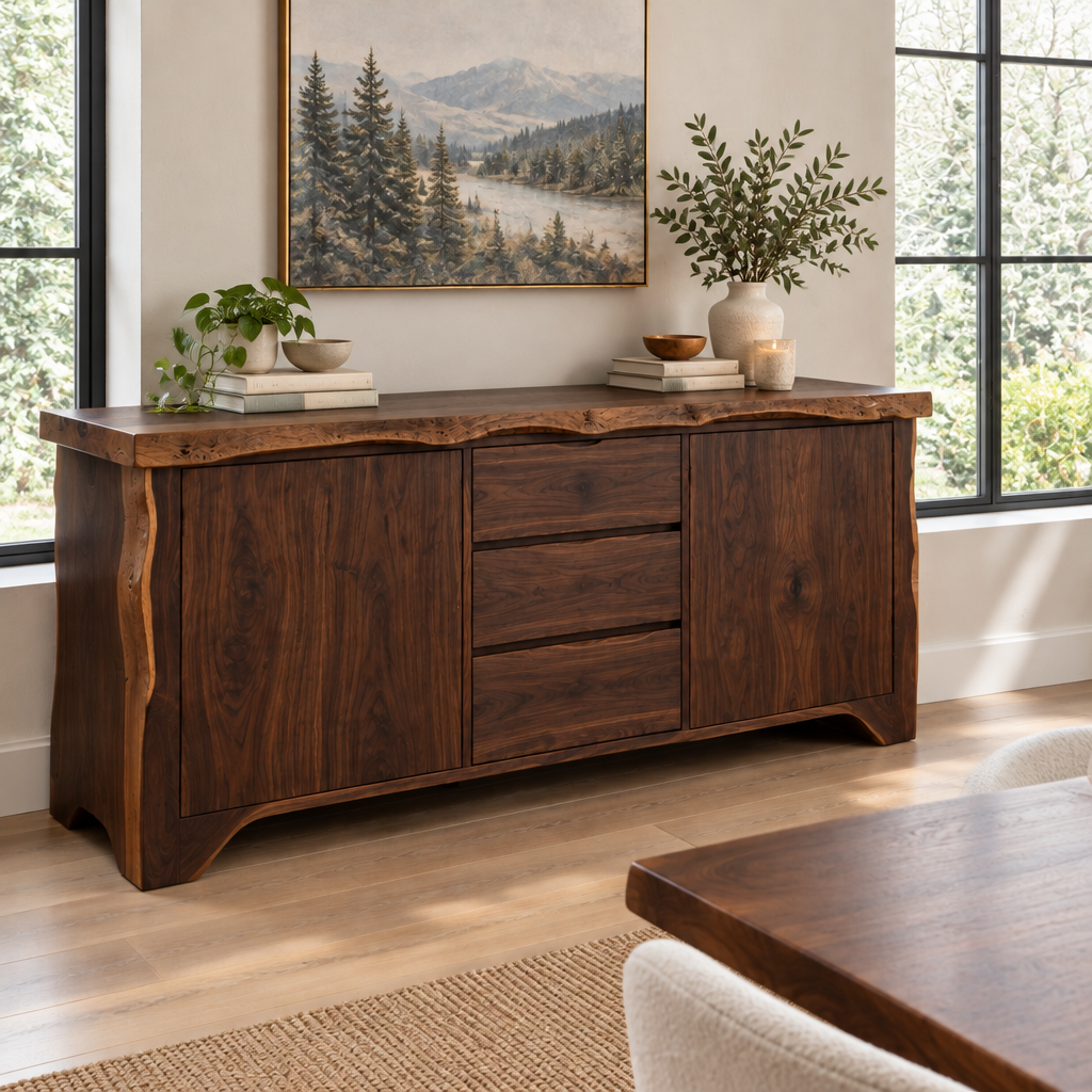 Riverbend Live-Edge Sideboard in Dark Walnut Stain finish
