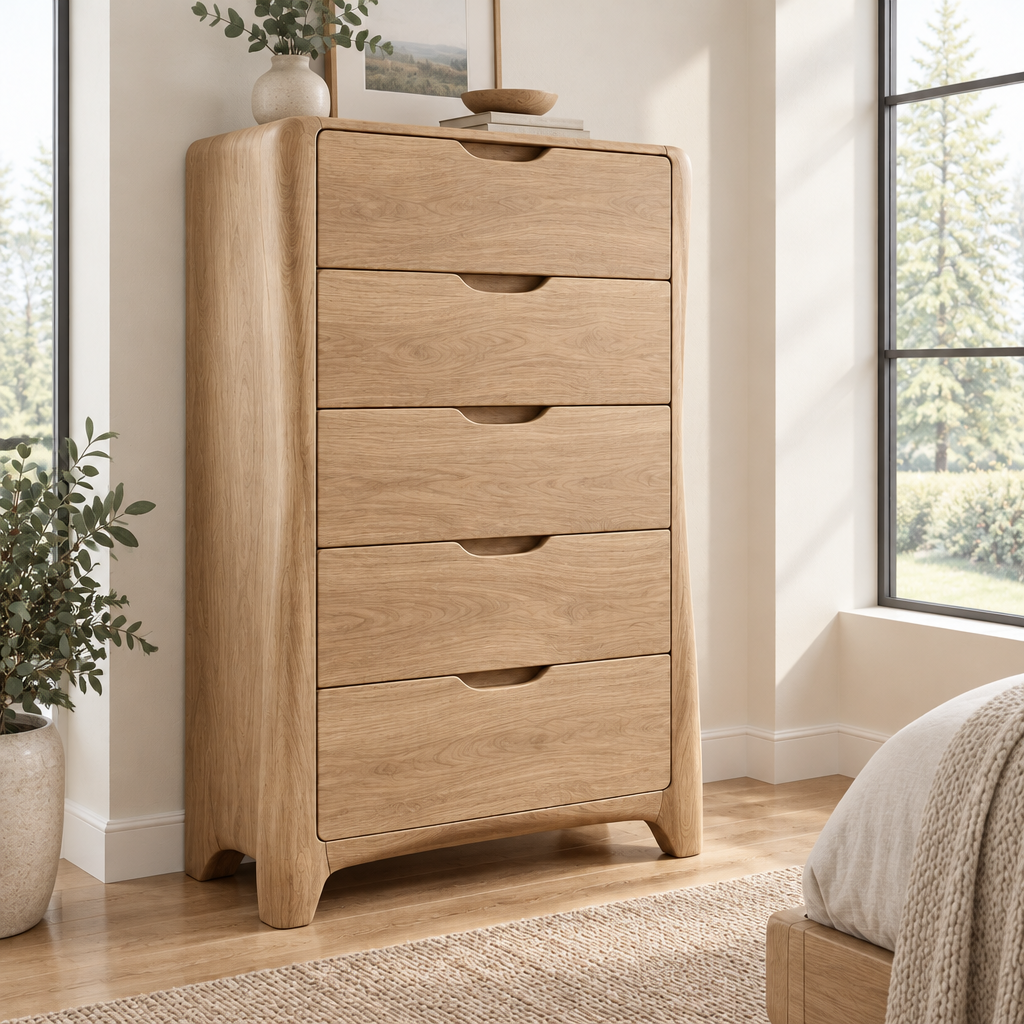 Atelier Sculpted Tall Chest in Natural Oak finish