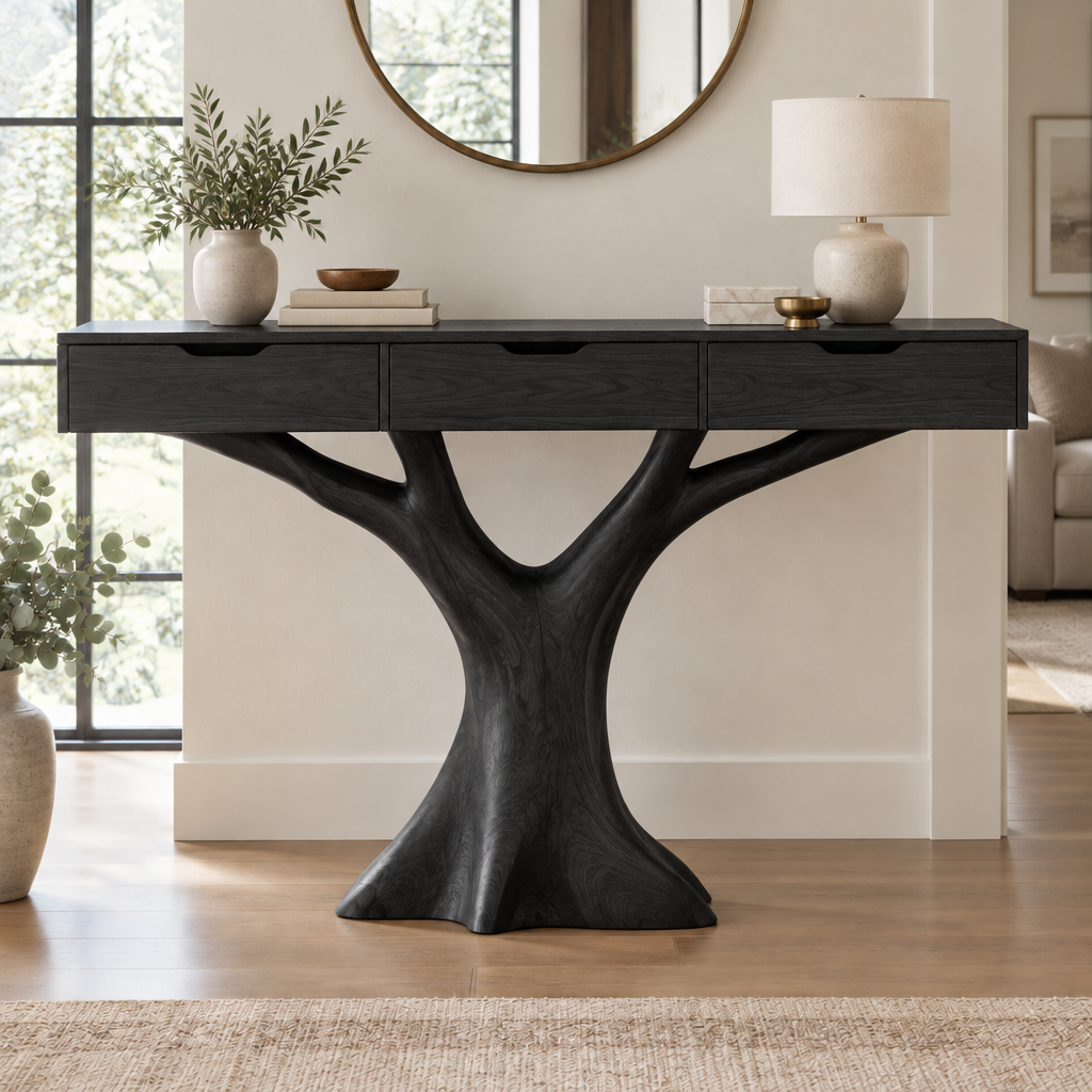 Atelier Tree-Base Drawer Console in Ebonized Black finish