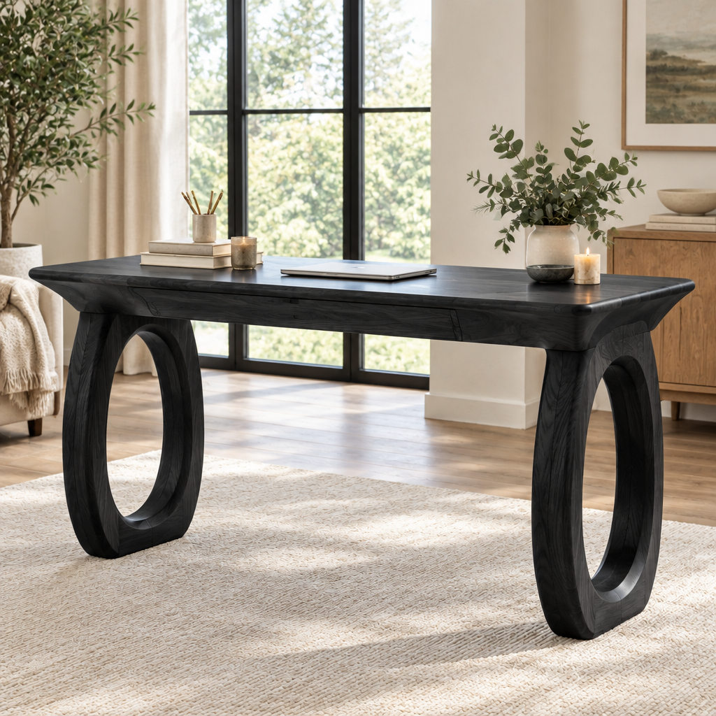 Atelier Twin-Loop Desk in Ebonized Black finish