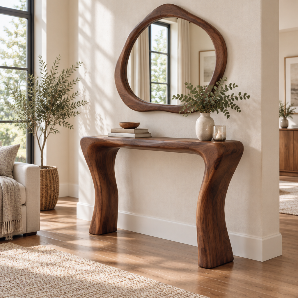 Atelier Console and Organic Mirror Set side view