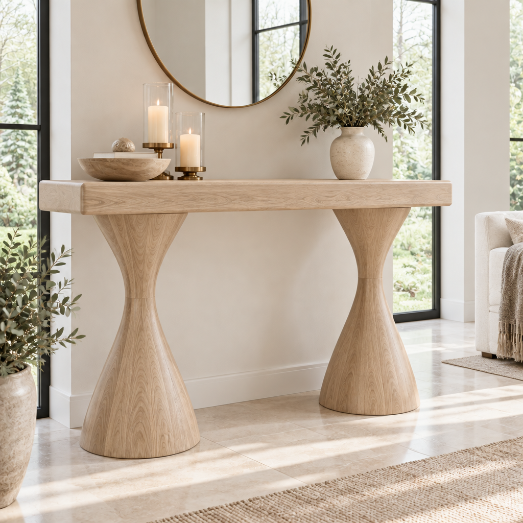 Atelier Hourglass Console in Natural Oak finish