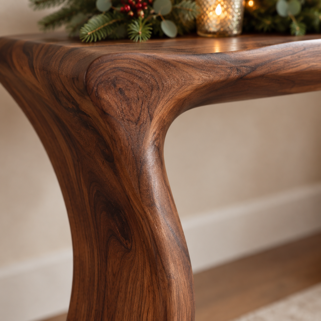 Atelier Console and Organic Mirror Set wood grain close-up