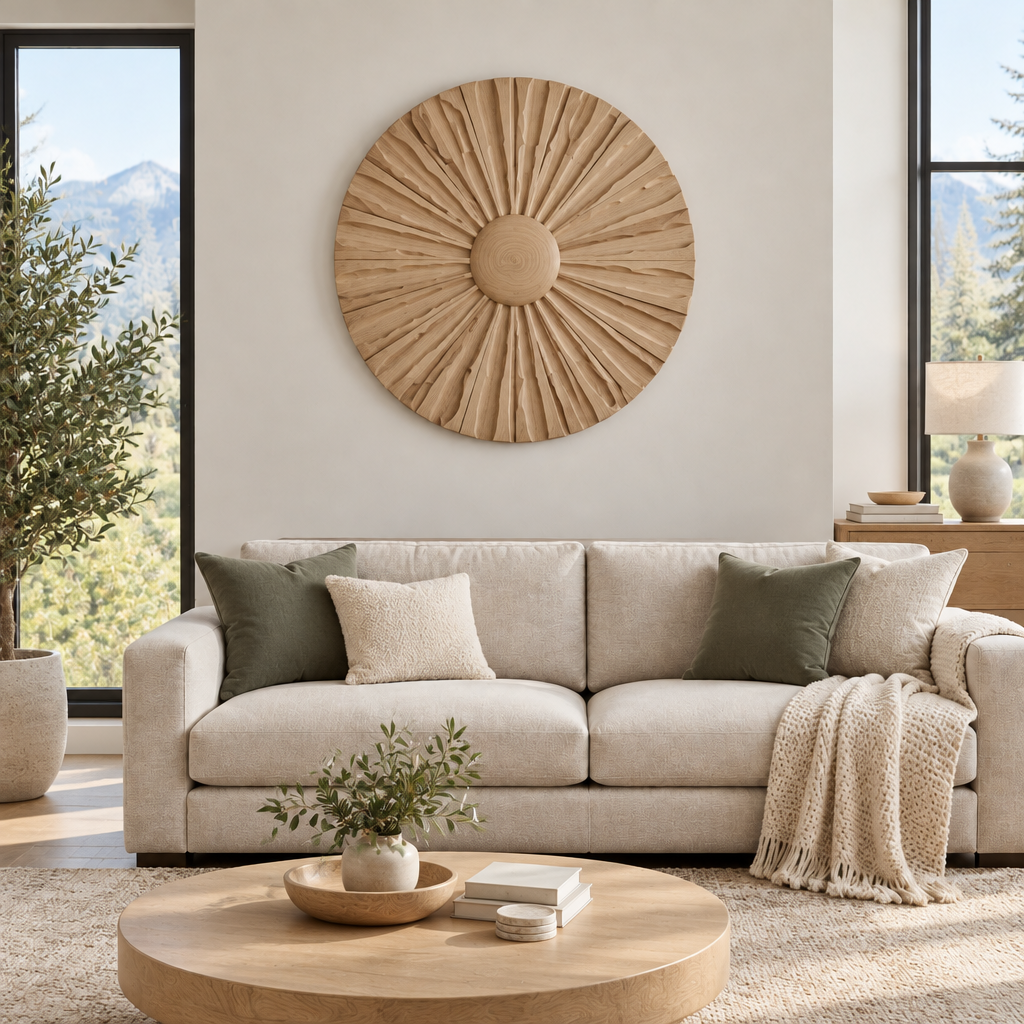 Atelier Sun Disc Wall Sculpture in Natural Oak finish