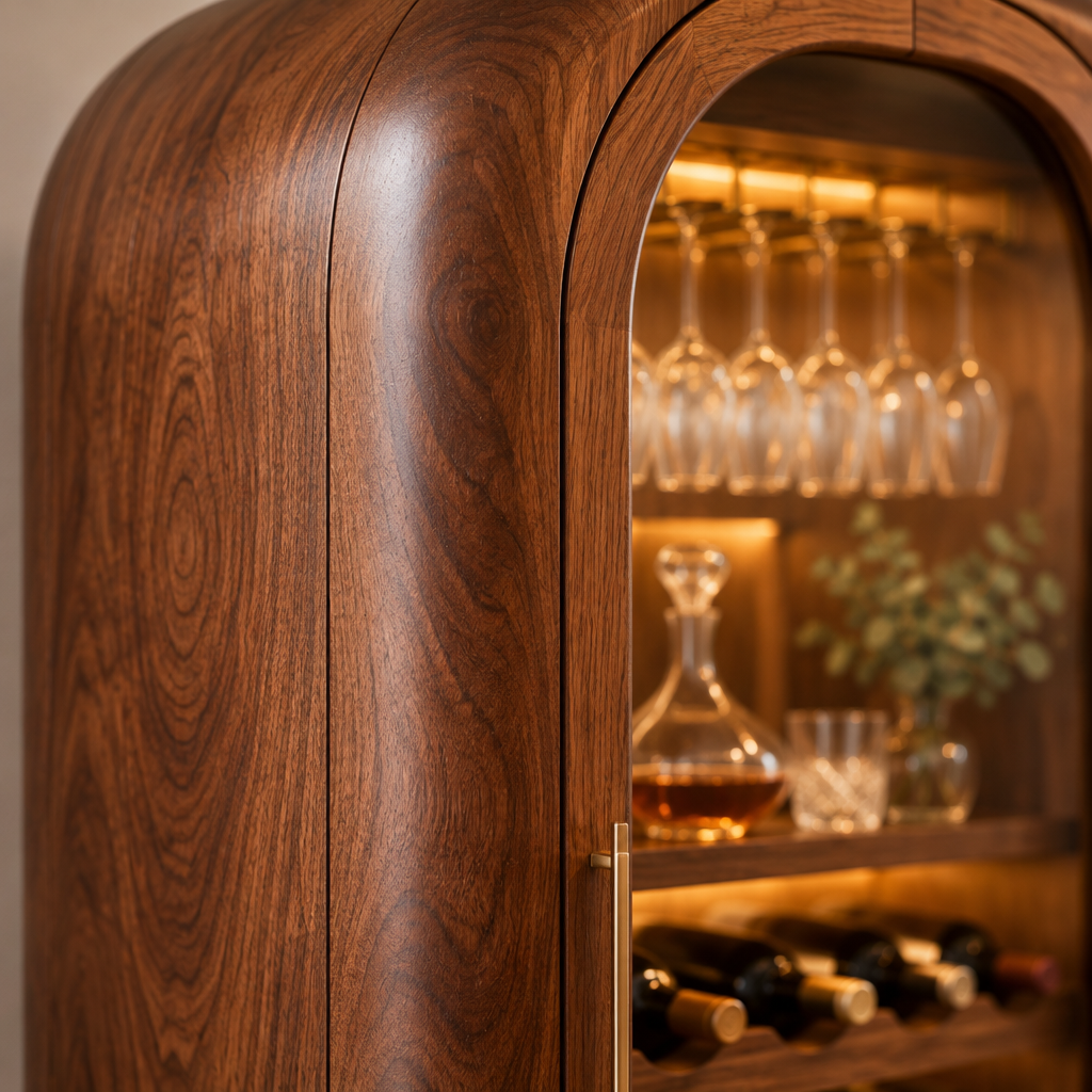 Atelier Sculpted Wine Cabinet wood grain close-up