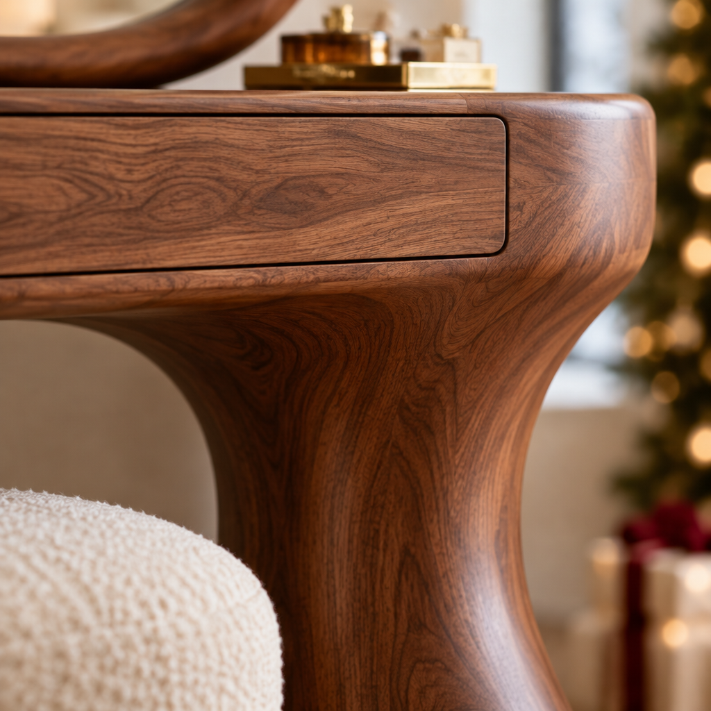 Atelier Organic Dressing Table with Mirror wood grain close-up