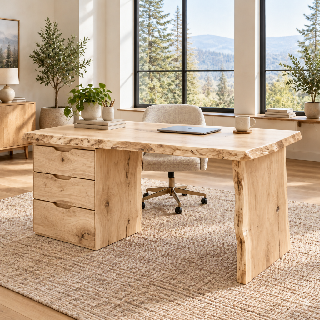Riverbend Live-Edge Executive Desk in Light Natural finish