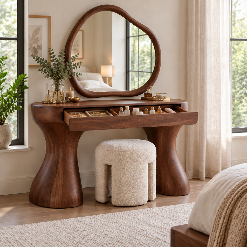 Atelier Organic Dressing Table with Mirror in use