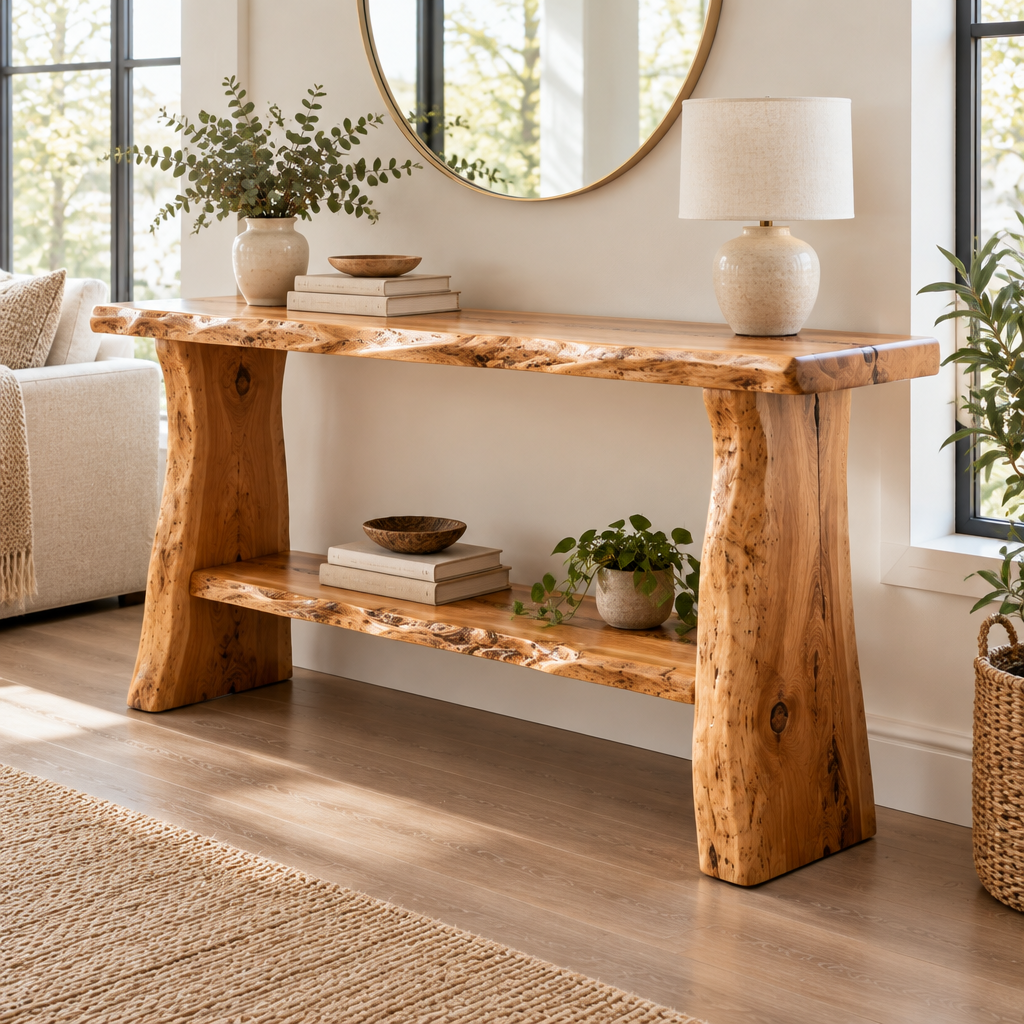 Riverbend Live-Edge Console with Lower Shelf side view