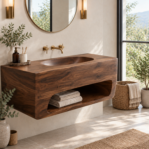 Atelier Carved-Basin Floating Vanity in a living space