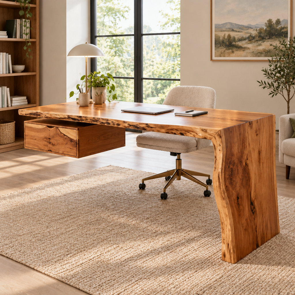 Riverbend Waterfall Live-Edge Desk in use
